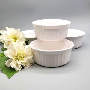 Vintage Corning Ware Elegant French White Round Individual Casserole Dish Set